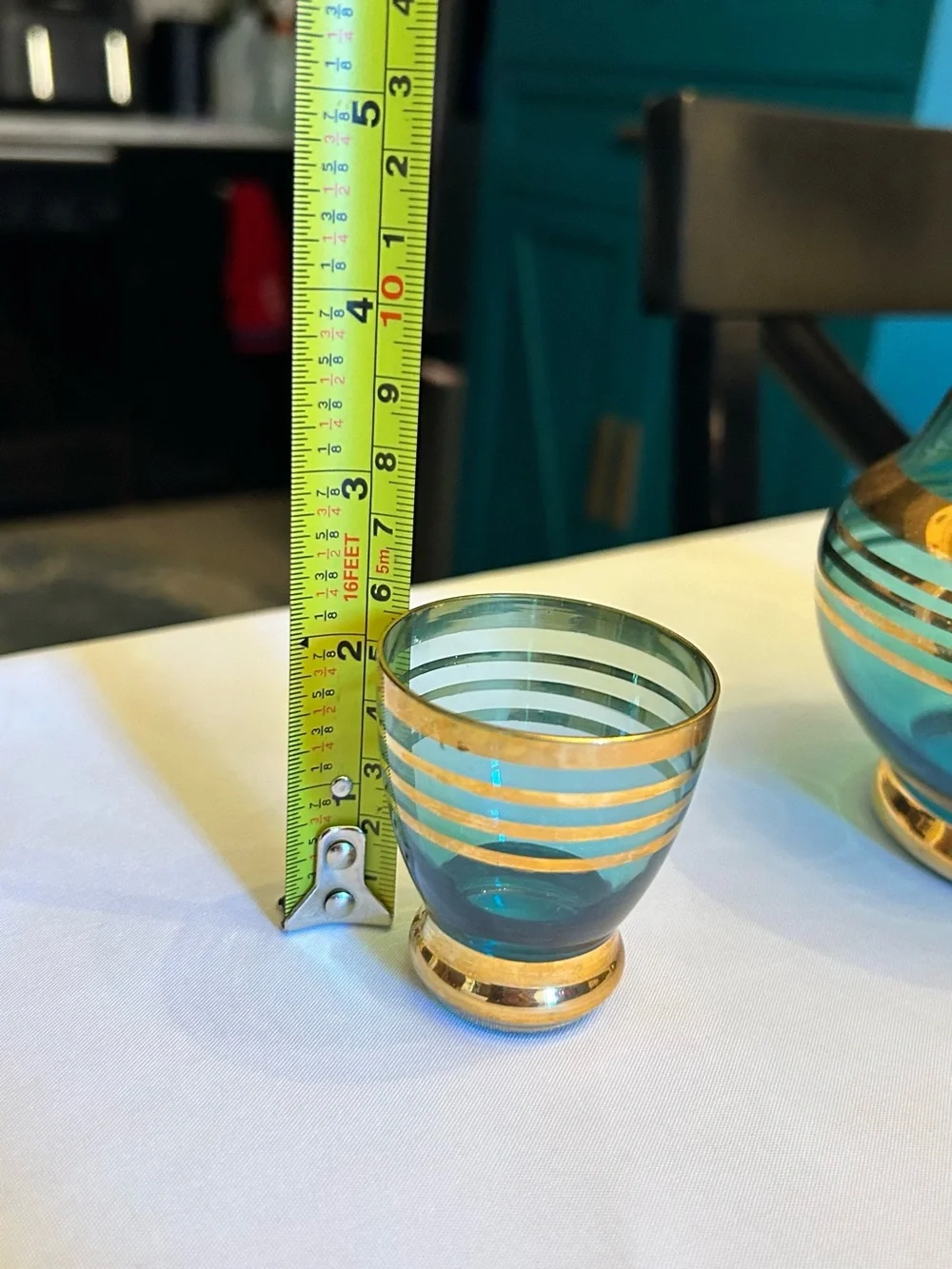 Gold-Trim Teal Glass Decorative Vase - Home Accents
